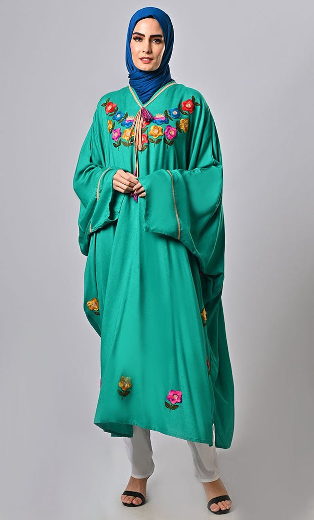 Modest Luxurious kaftan embroidered tunic with tassels - Final Sale - EastEssence.com