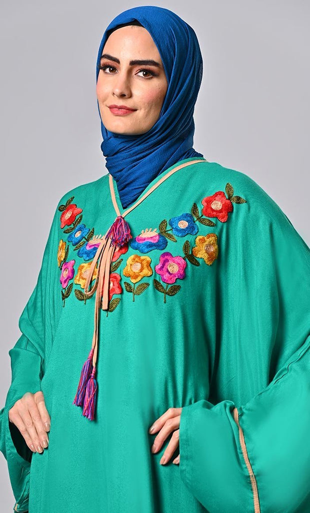 Modest Luxurious kaftan embroidered tunic with tassels - Final Sale - EastEssence.com