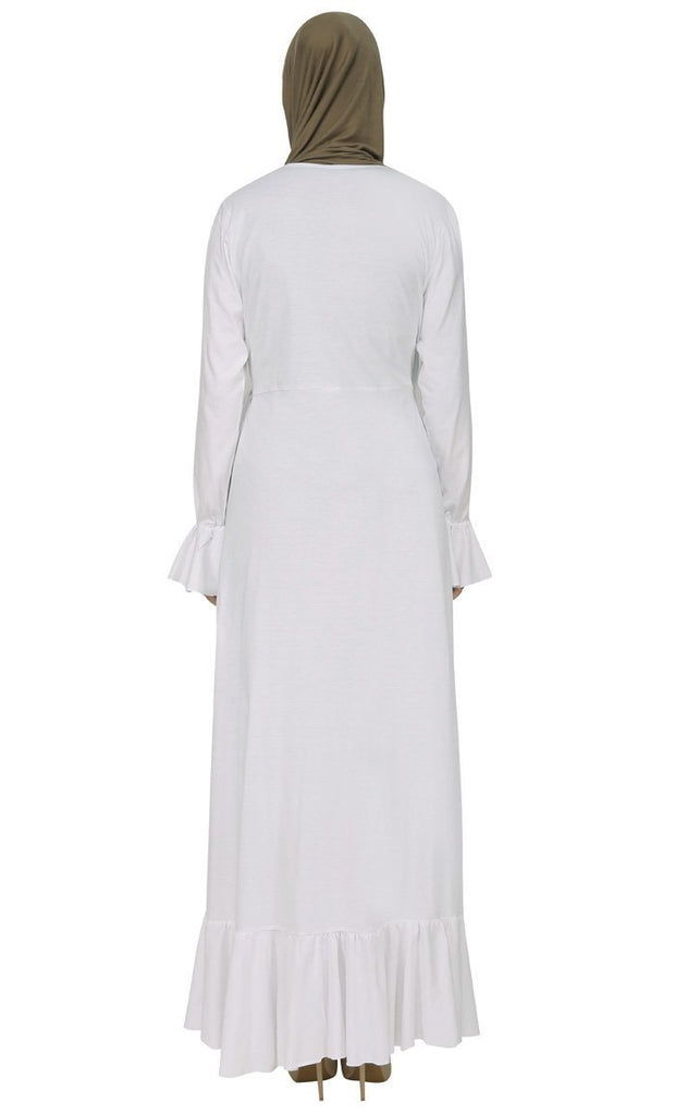 Modest Wear Wrap Around Ruffled Dress - White - Final Sale - EastEssence.com