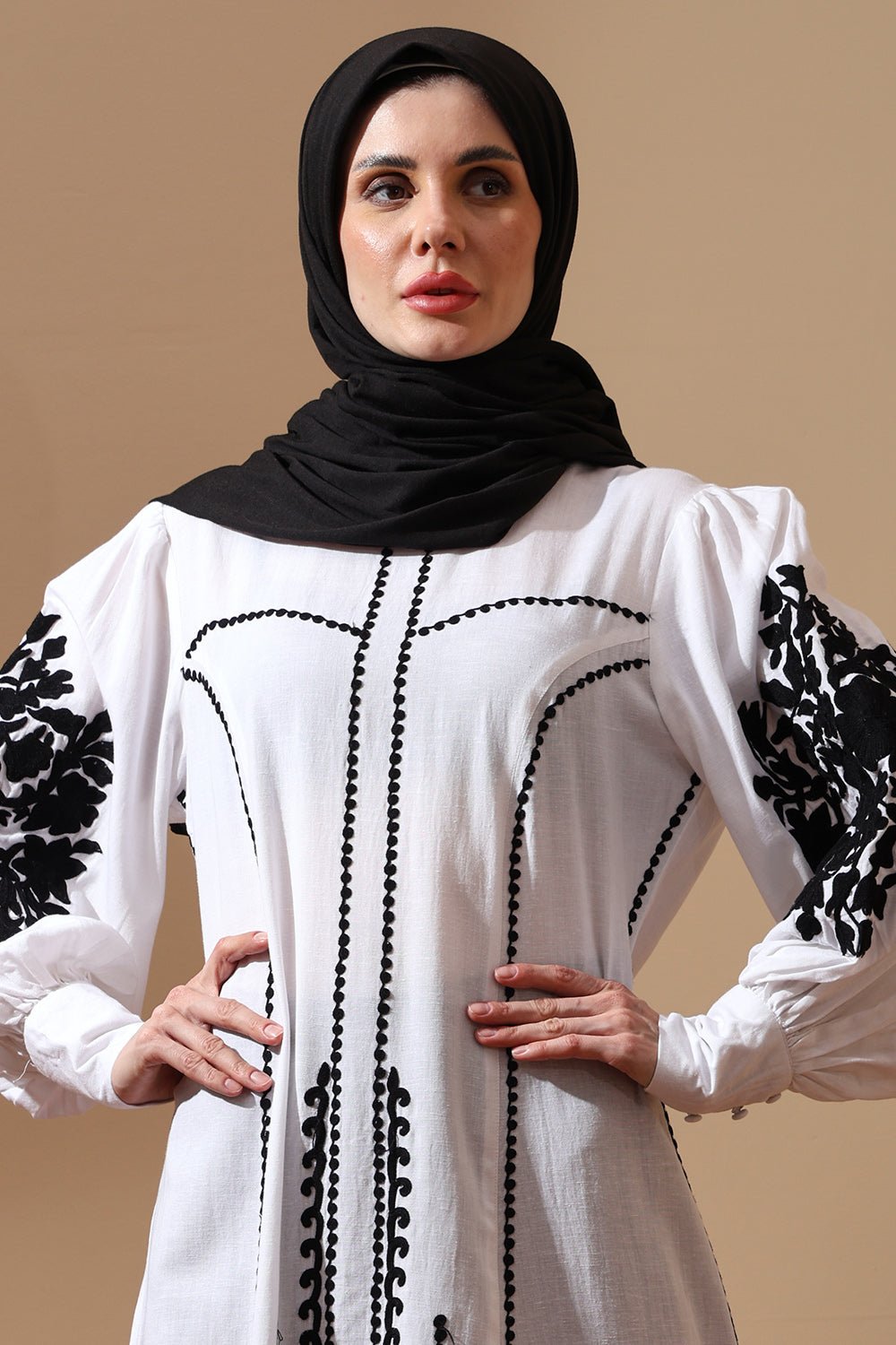 Monochrome Grace Embroidered Maxi Dress - EastEssence.com