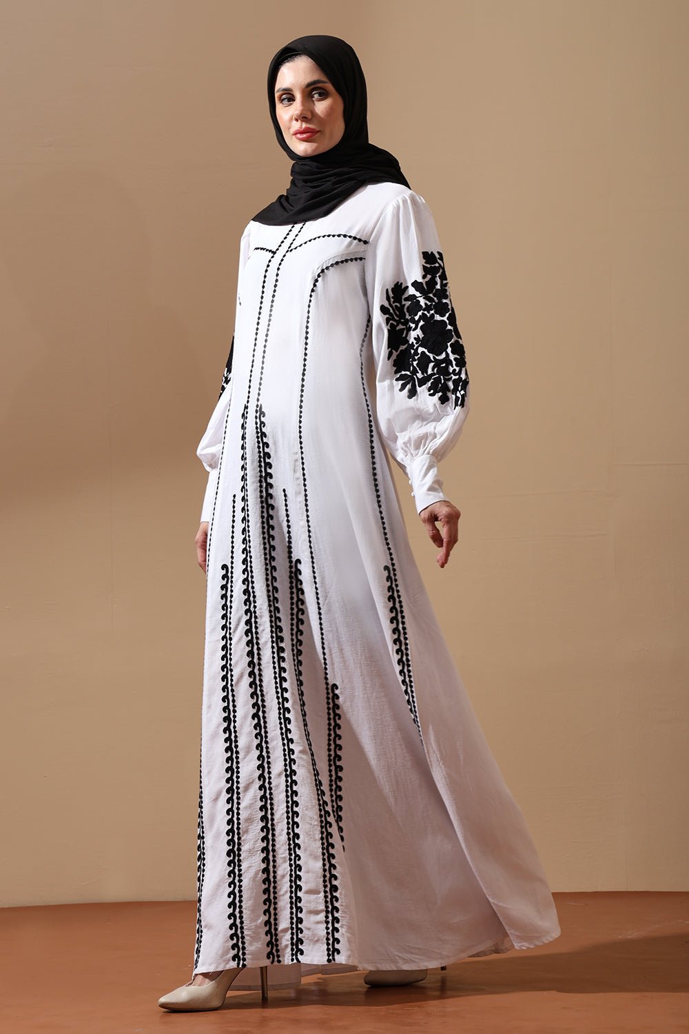 Monochrome Grace Embroidered Maxi Dress - EastEssence.com