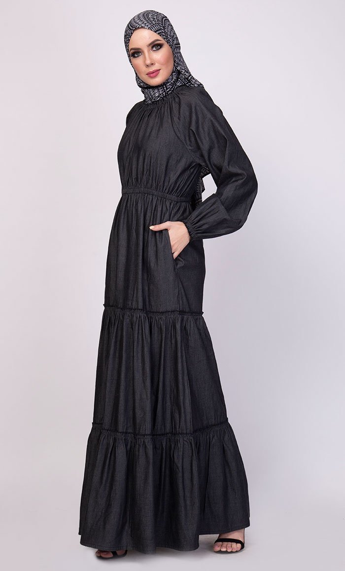 Multi Tiered Flared Abaya Dress - Final Sale - EastEssence.com