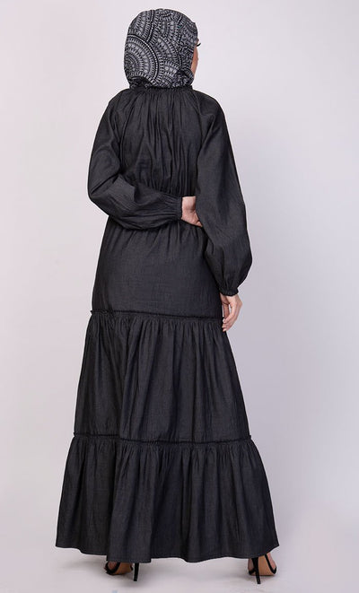 Multi Tiered Flared Abaya Dress - Final Sale - EastEssence.com