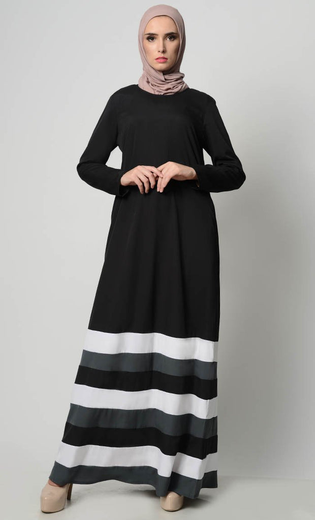 Multicolor Tier Matched Lining Abaya - Black - Final Sale - EastEssence.com