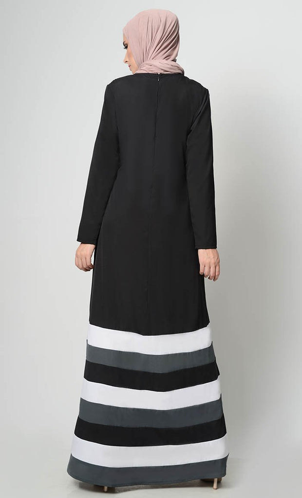 Multicolor Tier Matched Lining Abaya - Black - Final Sale - EastEssence.com