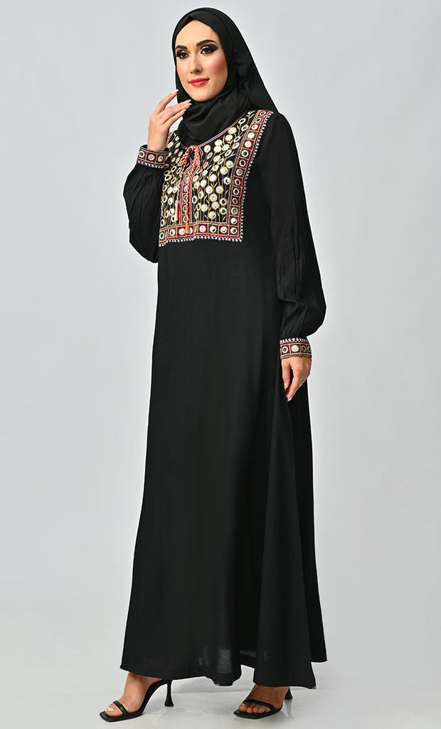 Munira Islamic Mirror Work Embroidered Abaya