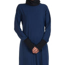 Navy Round Neckline And Contrast Color Cuffed Sleeves Tunic - EastEssence.com