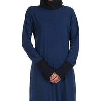 Navy Round Neckline And Contrast Color Cuffed Sleeves Tunic - EastEssence.com