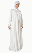 Necktie Hajj Umrah front open pleated Abaya dress with Lining - EastEssence.com