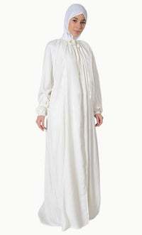 Necktie Hajj Umrah front open pleated Abaya dress with Lining - EastEssence.com