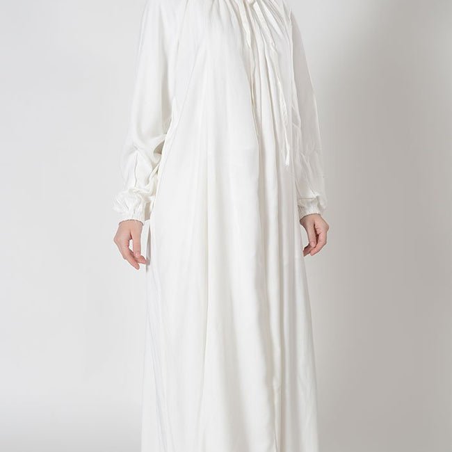 Necktie Hajj Umrah front open pleated Abaya dress with Lining - EastEssence.com