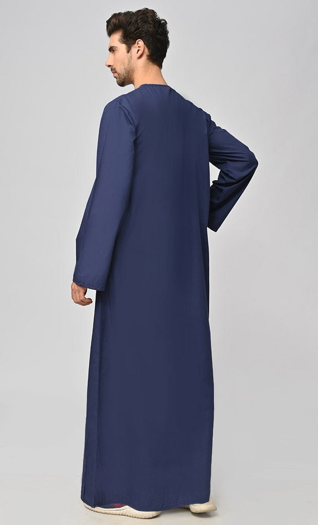 New Arabic Islamic Mens Thobe/Juba With Embroidery And Pockets (Navy) - Final Sale - EastEssence.com