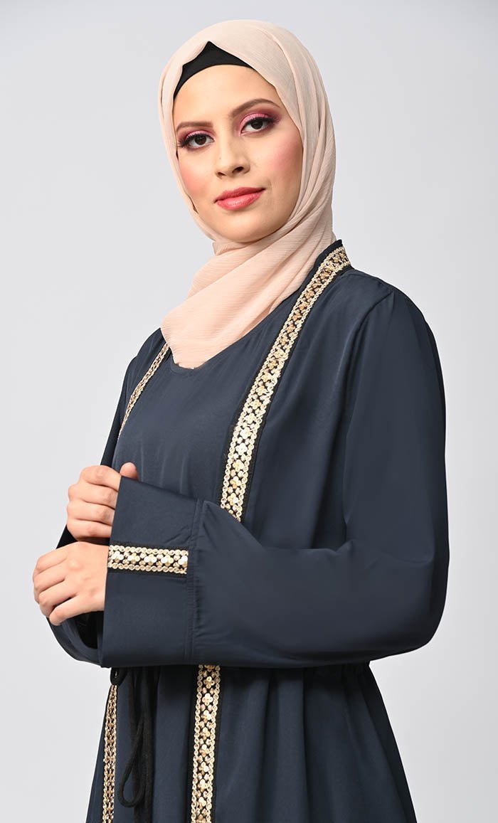New Beautiful Sequins Lace Intricate Shrug With Inner And Belt - Final Sale - EastEssence.com