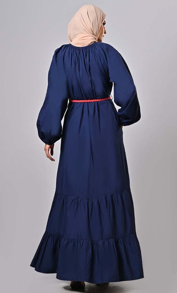 New Navy Bohemian Machine Embroidered Heavy Abaya - Final Sale - EastEssence.com