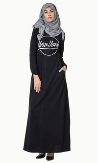 New York text baisc everyday wear Abaya dress - EastEssence.com