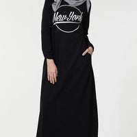 New York text baisc everyday wear Abaya dress - EastEssence.com
