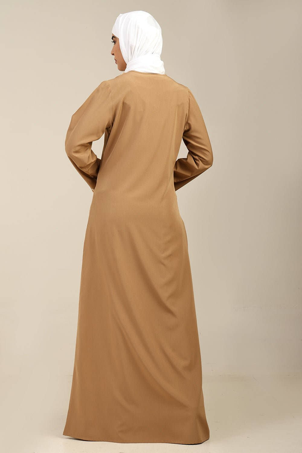 Nida A - Line Abaya with U - Shaped Embroidered Neck - EastEssence.com