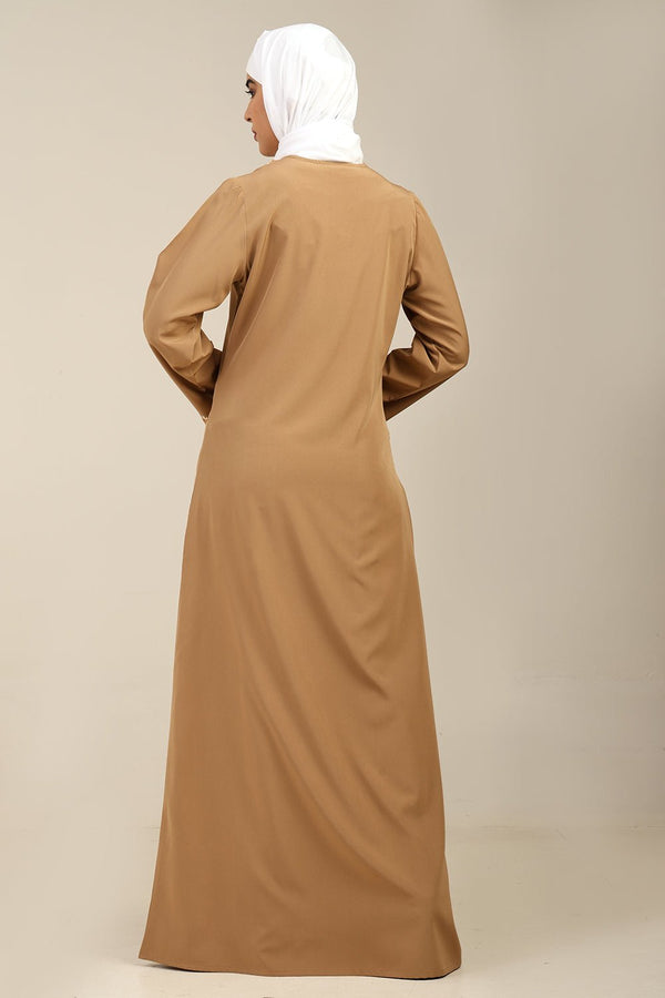 Nida A - Line Abaya with U - Shaped Embroidered Neck - EastEssence.com