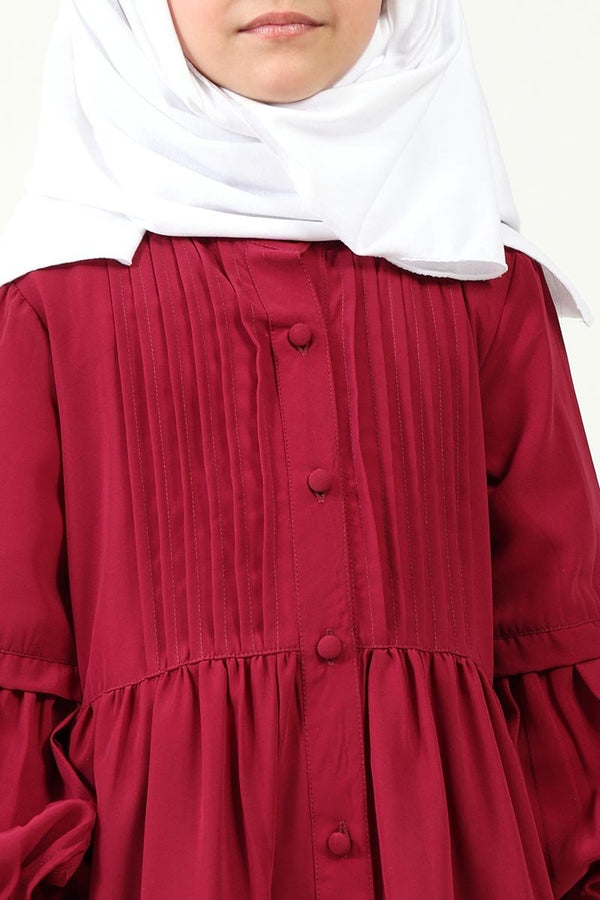 Nida Abaya with Pleated Front & Stand Collar ??Button - Down Style - EastEssence.com