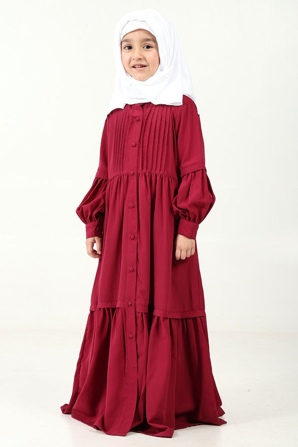 Nida Abaya with Pleated Front & Stand Collar ??Button - Down Style - EastEssence.com