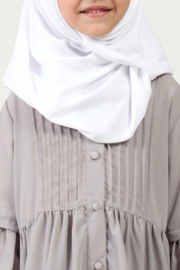 Nida Abaya with Pleated Front & Stand Collar ??Button - Down Style - Grey - EastEssence.com