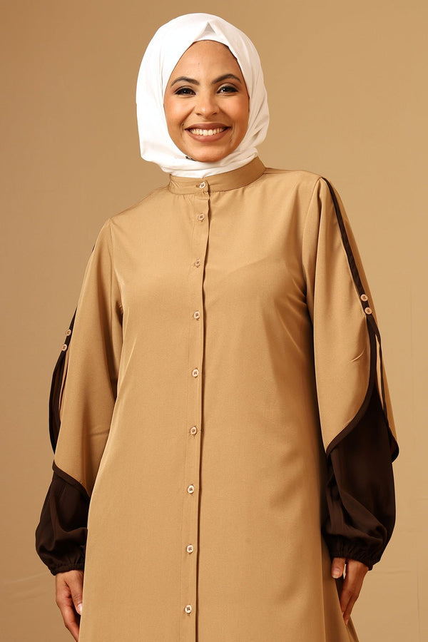 Nida Button - Down Abaya with Contrast panel - EastEssence.com