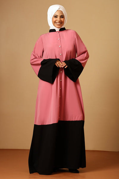 Nida Button - Down Abaya with Contrast panel - EastEssence.com