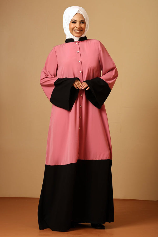 Nida Button - Down Abaya with Contrast panel - EastEssence.com