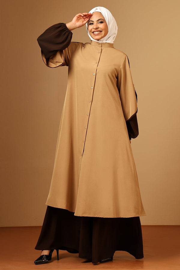Nida Button - Down Abaya with Contrast panel - EastEssence.com