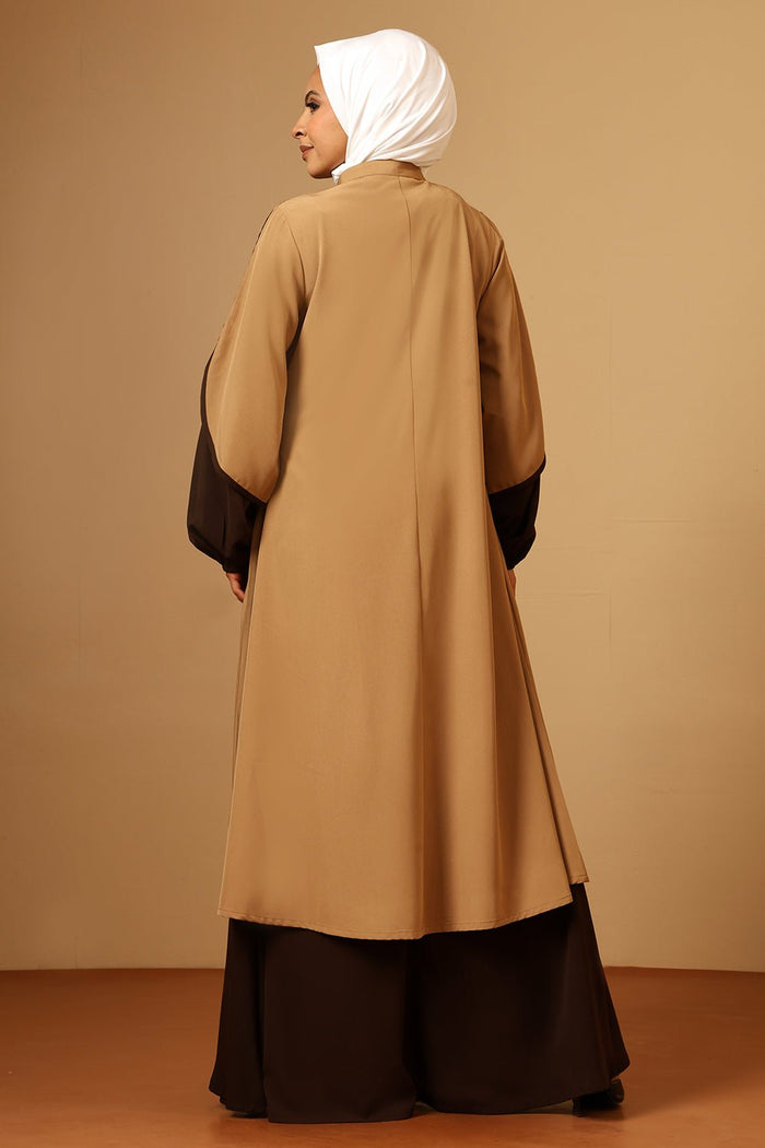 Nida Button-Down Abaya with Contrast panel