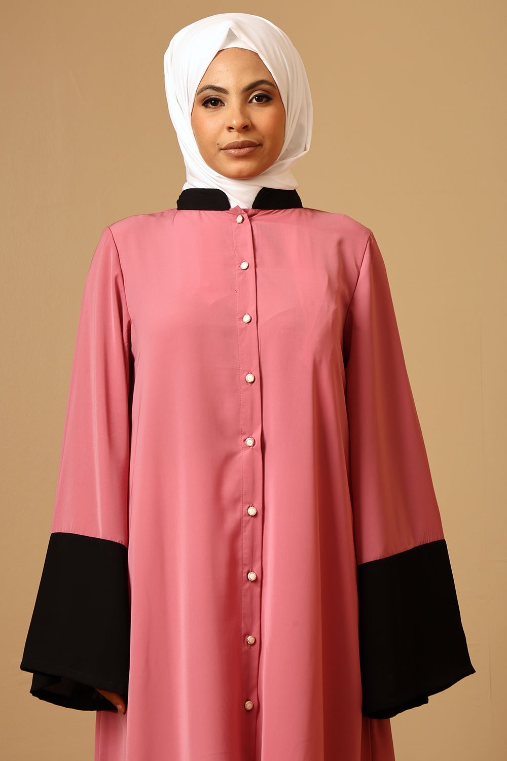Nida Button - Down Abaya with Contrast panel - EastEssence.com