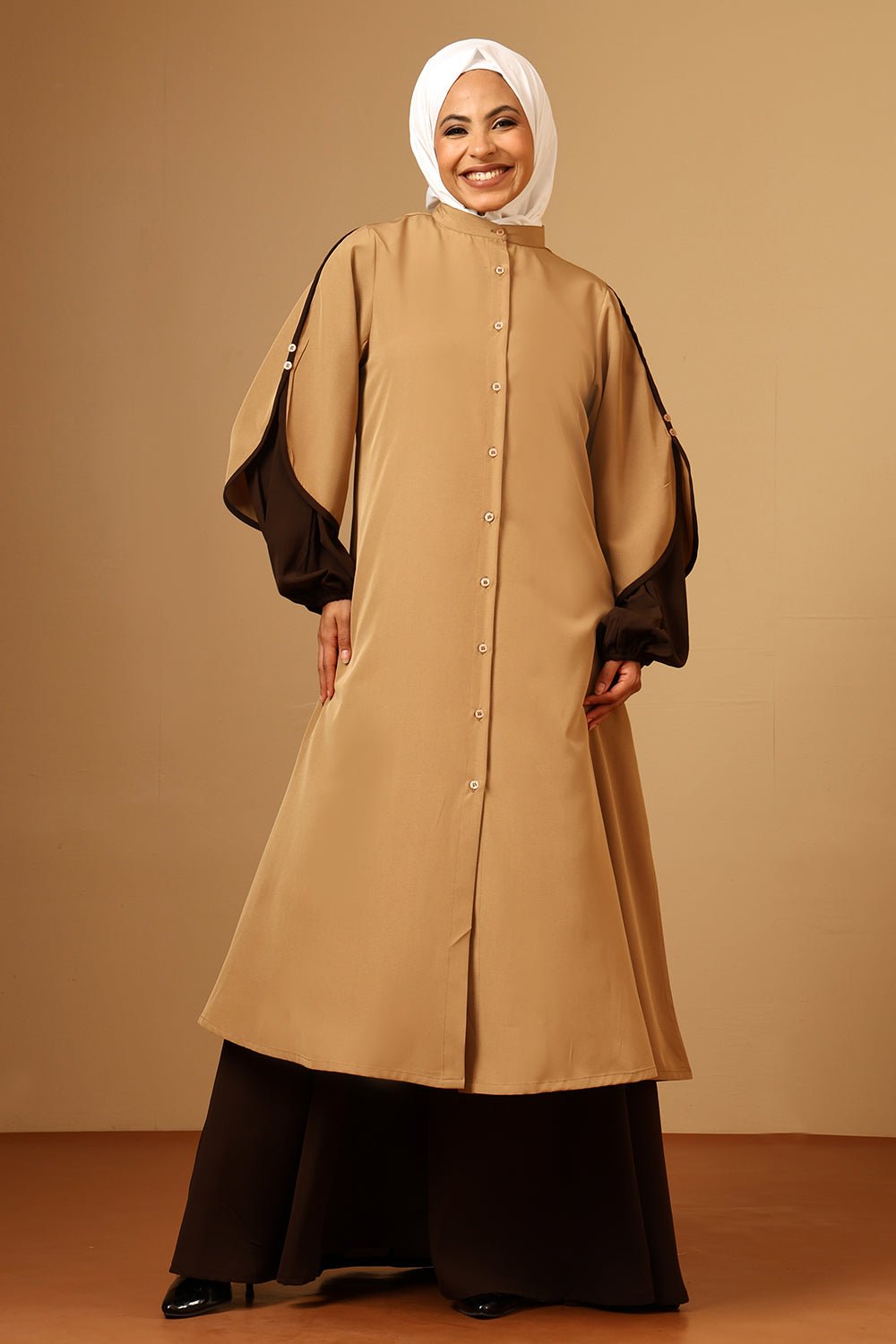 Nida Button - Down Abaya with Contrast panel - EastEssence.com