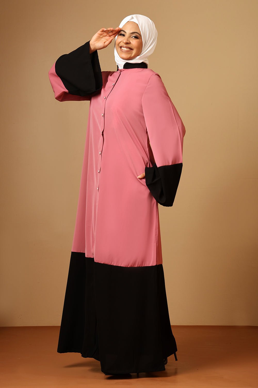 Nida Button - Down Abaya with Contrast panel - EastEssence.com