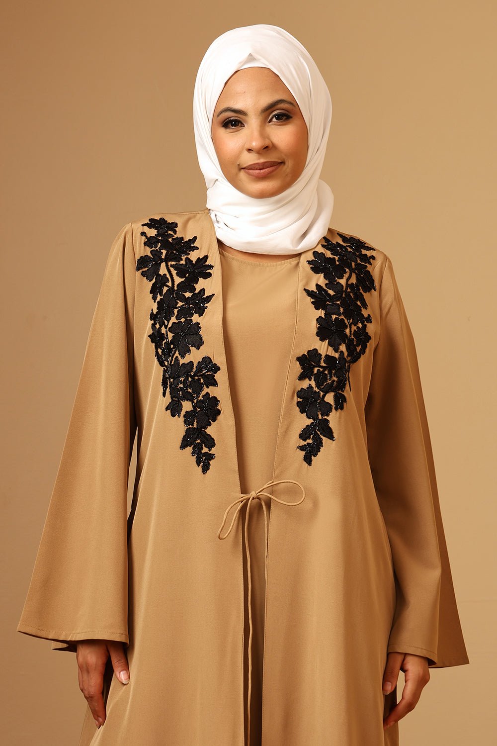 Nida Double Layered Cape Sleeve Abaya with Black Inner & Drawstring Detail - EastEssence.com