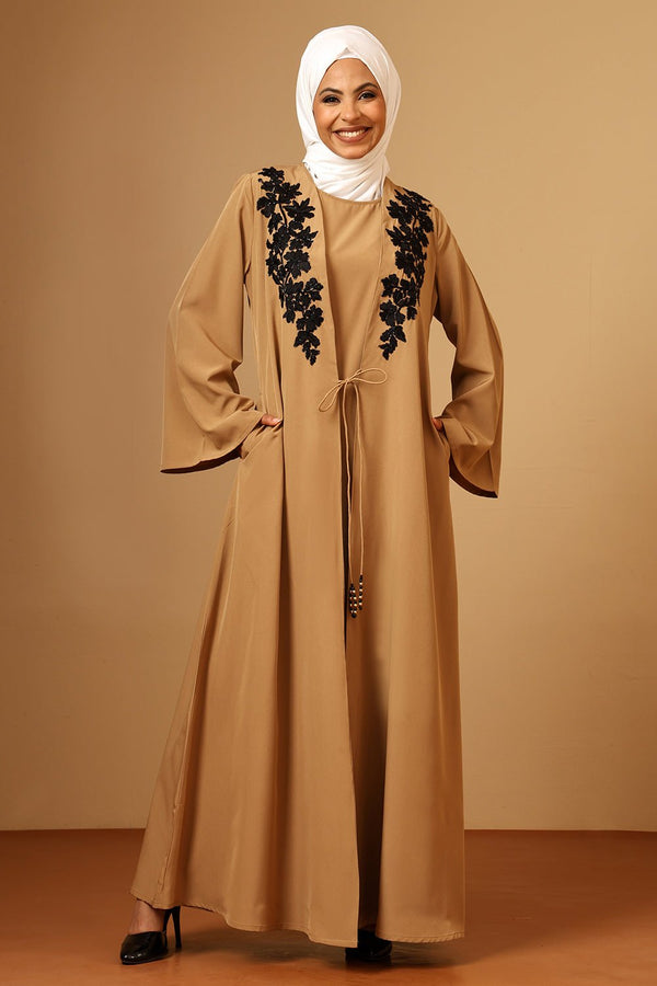 Nida Double Layered Cape Sleeve Abaya with Black Inner & Drawstring Detail - EastEssence.com