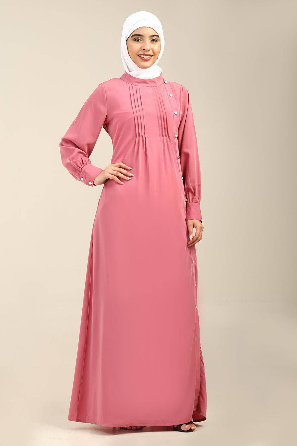 Nida Fabric Maternity Abaya with side buttons opening - EastEssence.com