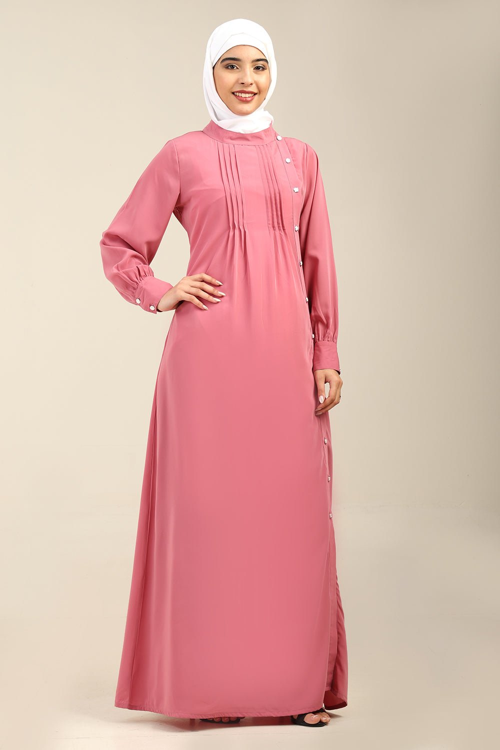 Nida Fabric Maternity Abaya with side buttons opening - EastEssence.com