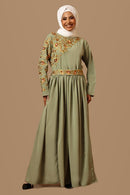 Nida Flared Abaya with Gold Zari, Sequin & Hand Bead Embroidery - EastEssence.com