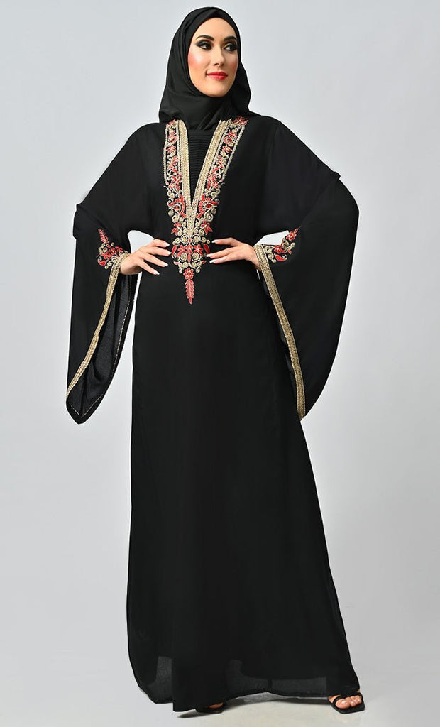 Noor Islamic Golden Red Embroidered Abaya - Final sale - EastEssence.com