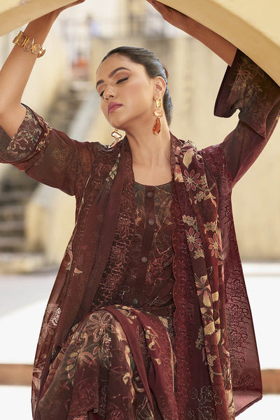 Organza Printed A - Line Pant Kameez Set with Dupatta - EastEssence.com