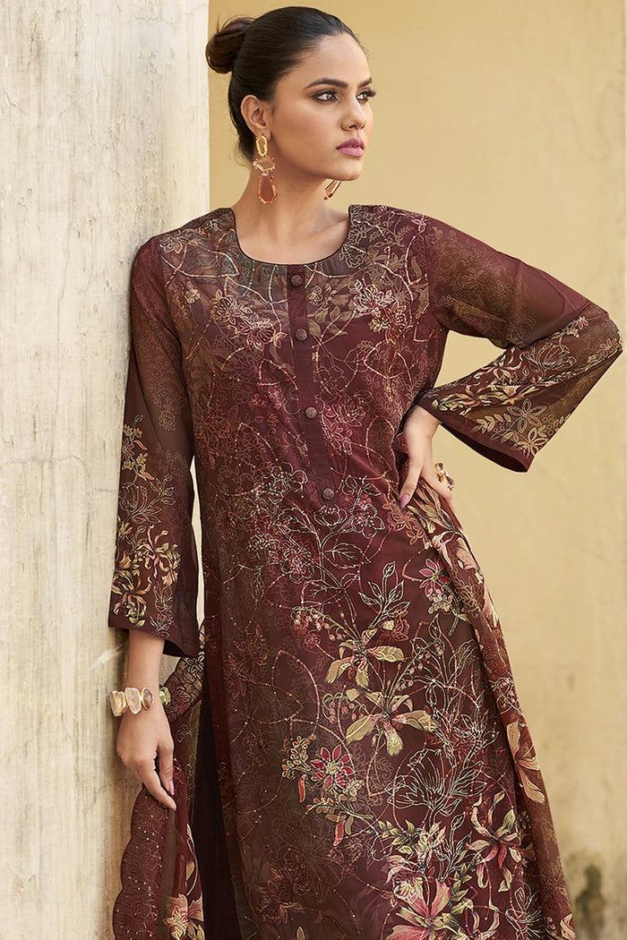 Organza Printed A - Line Pant Kameez Set with Dupatta - EastEssence.com