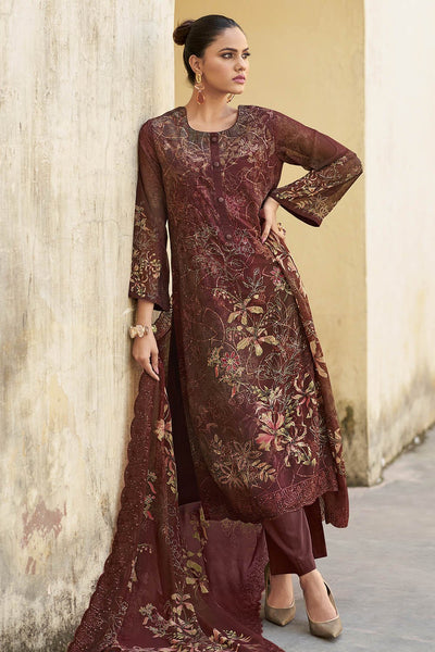 Organza Printed A - Line Pant Kameez Set with Dupatta - EastEssence.com