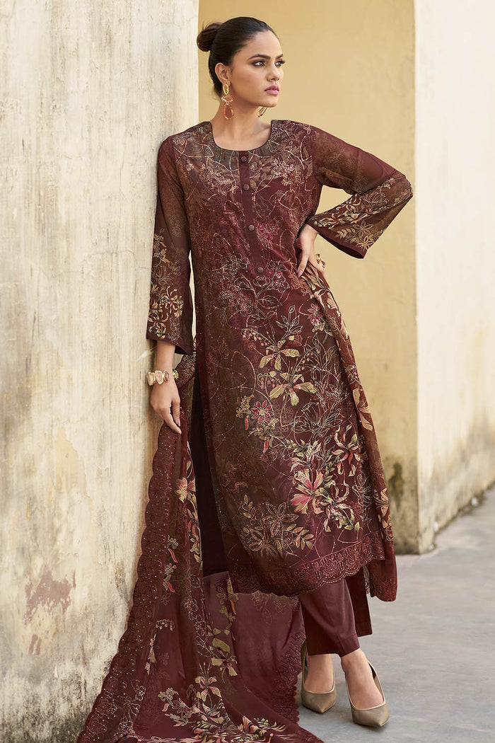 Organza Printed A - Line Pant Kameez Set with Dupatta - EastEssence.com