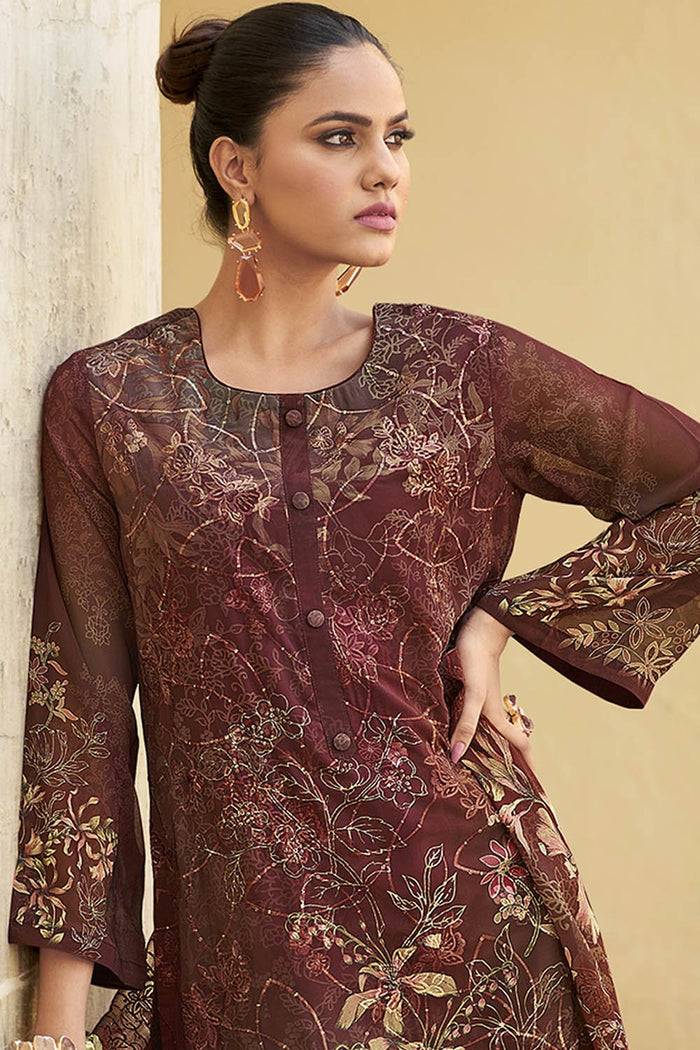 Organza Printed A - Line Pant Kameez Set with Dupatta - EastEssence.com