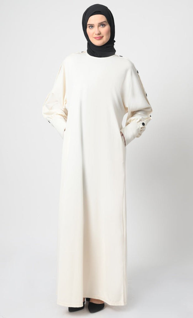 Pantroma Abaya – Button Cuff Sleeves, Straight Cut Style - EastEssence.com