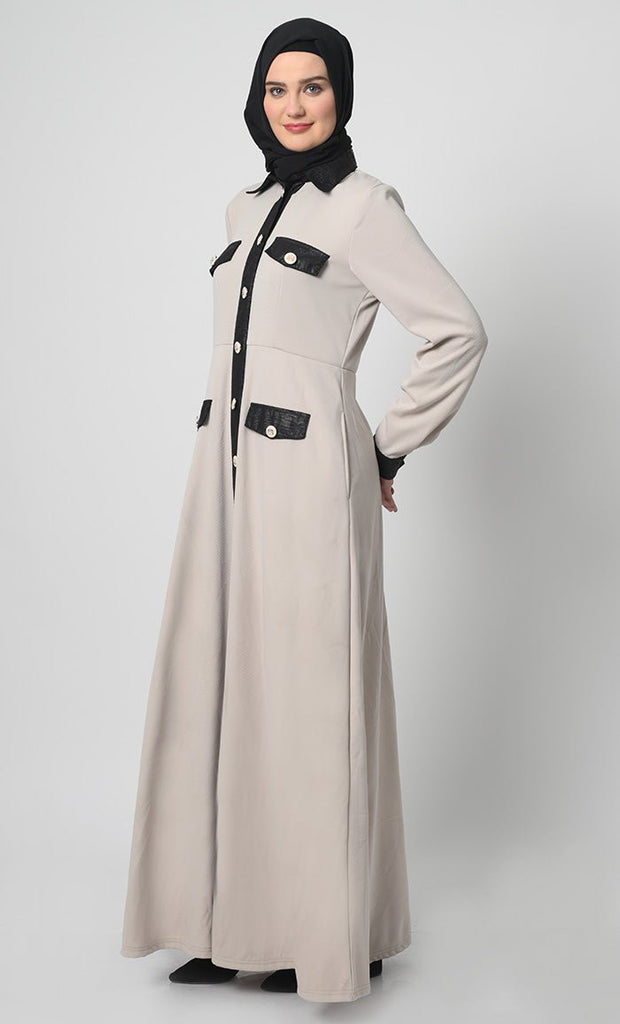 Pantroma Fabric Abaya – Flap Pockets, A - Line Cut - EastEssence.com