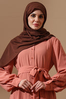 Peach Tiered Maxi Dress with Belted Waist - EastEssence.com
