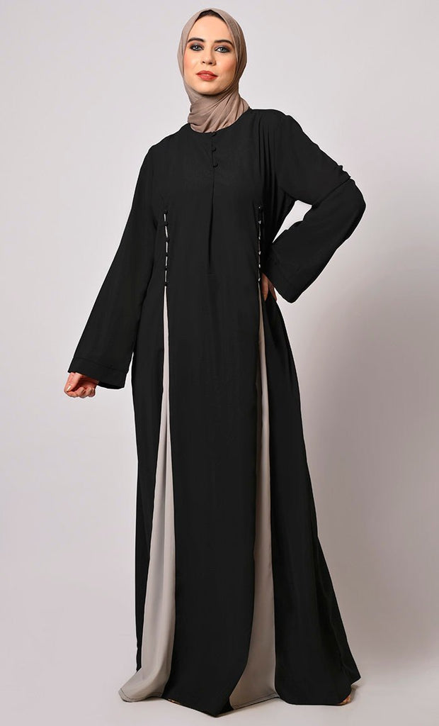 Pleated Perfection: Black Abaya with Box Pleats & Side Pockets - Final Sale - EastEssence.com