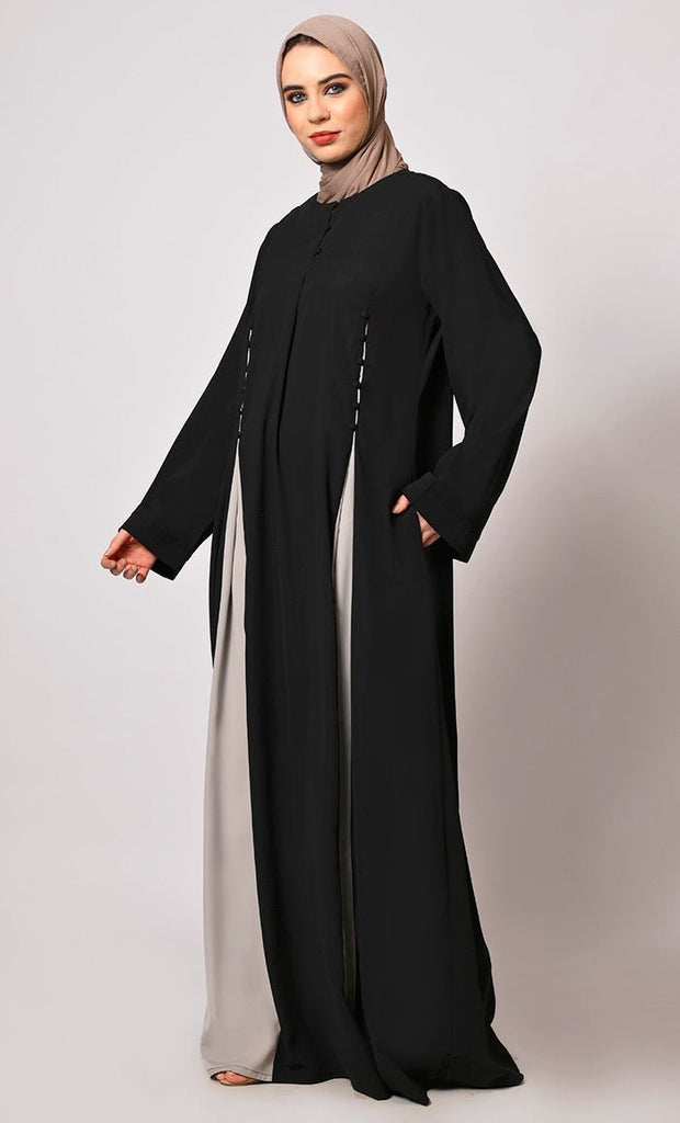 Pleated Perfection: Black Abaya with Box Pleats & Side Pockets - Final Sale - EastEssence.com