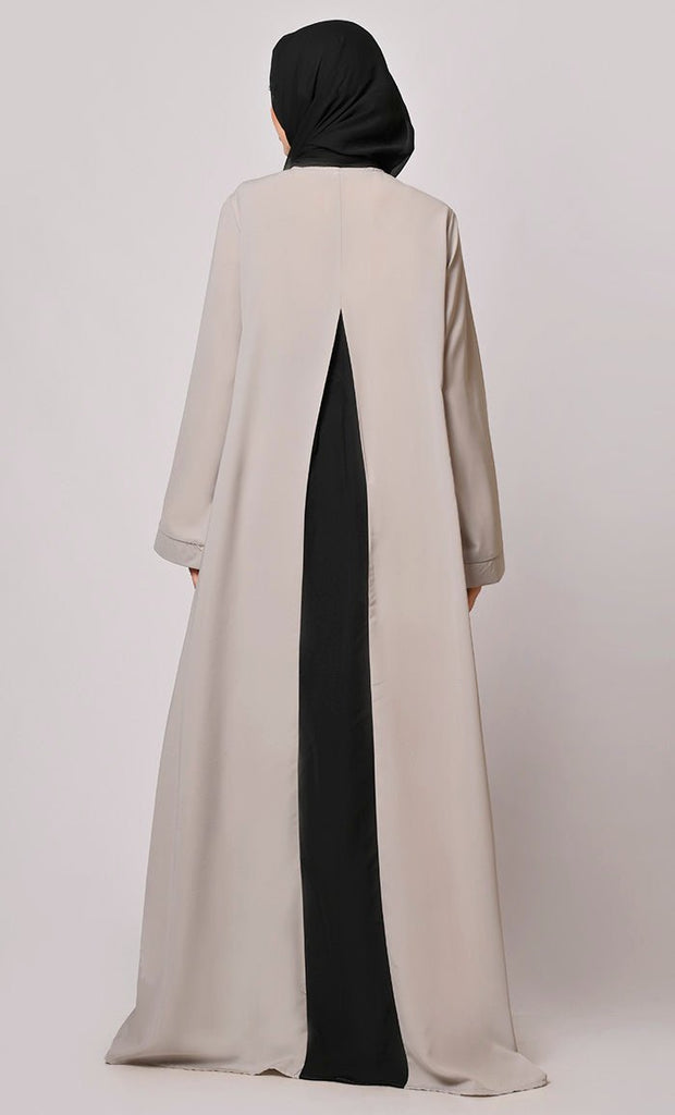 Pleated Perfection: Grey Abaya with Box Pleats & Side Pockets" - Final Sale - EastEssence.com